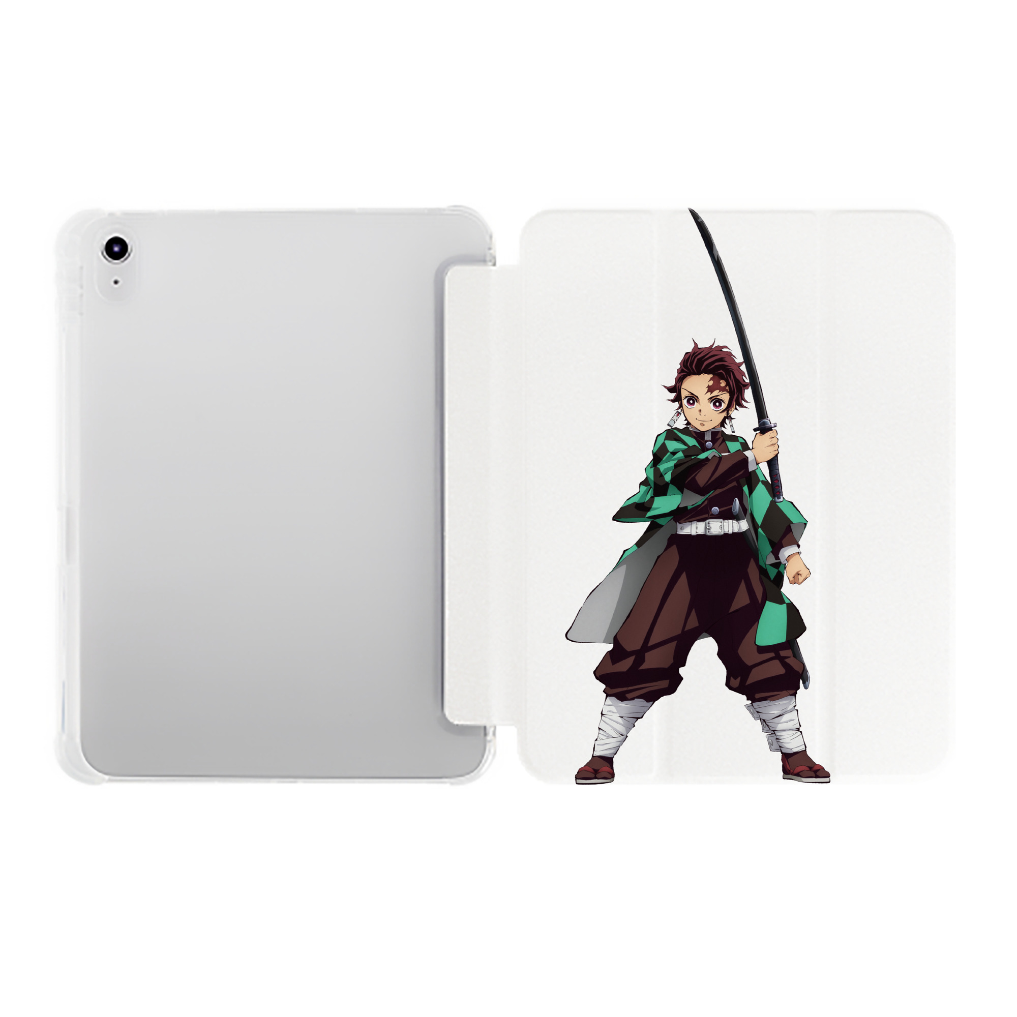 （画像用） 鬼滅の刃 竈門 炭治郎／かまど たんじろう Kamado Tanjirou IPad ケース ペン収納付き 三つ折りスタンド PUレザー×シリコン 対応機種9.5/10.5/10.9インチ
